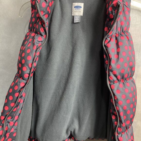 Old Navy Girls Frost Free Puffer Vest Grey Pink size XL 14 Full Zip Polka Dots - Picture 6 of 6